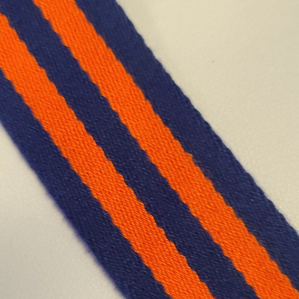 Polo Ralph Lauren Striped D-Ring Belt Navy Blue Orange Canvas Leather Trim 43" - Picture 7 of 8